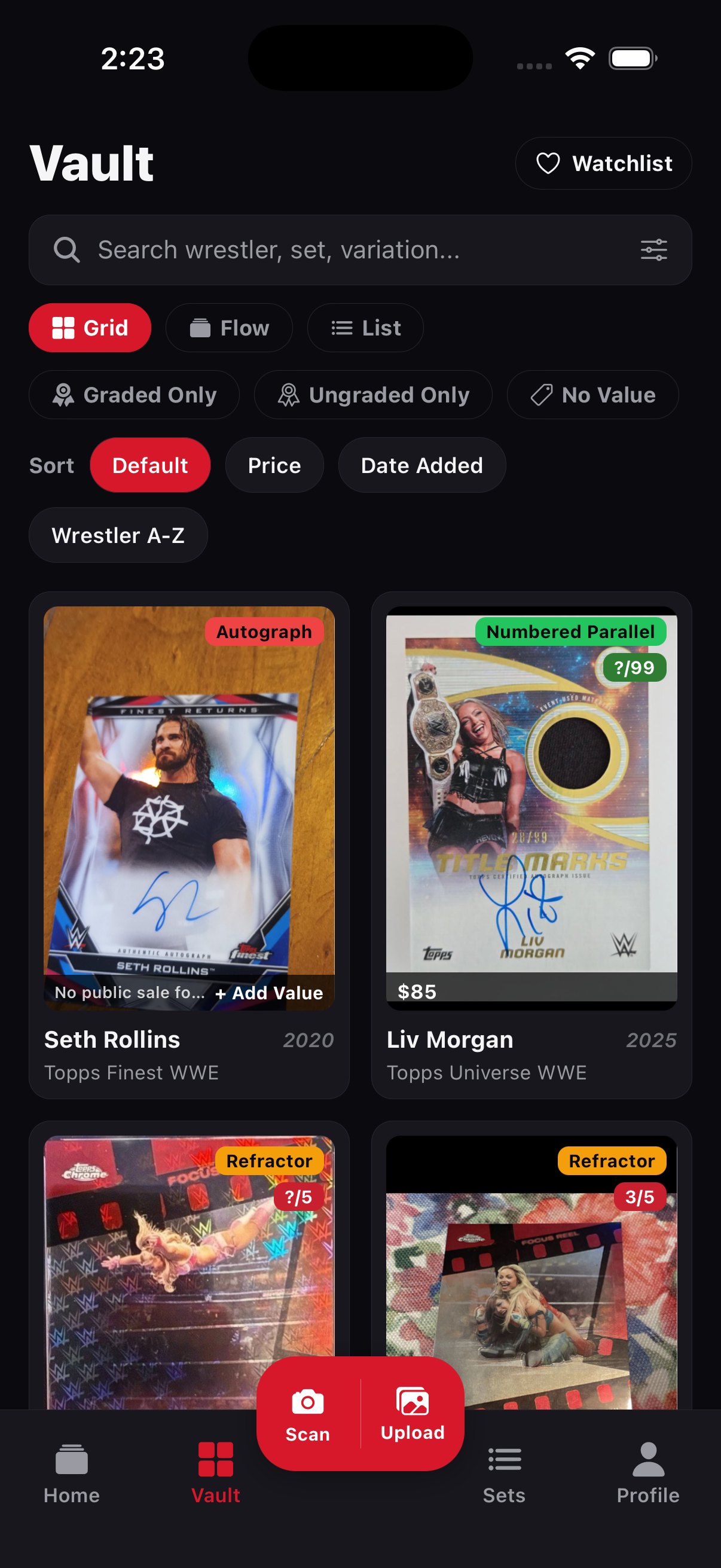 My Vault — card grid view